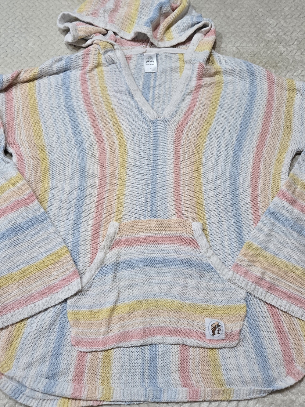 Buc-ee's Womens Baja Beach Knit Hoodie Sweater Striped Sz Small Beachy Surf